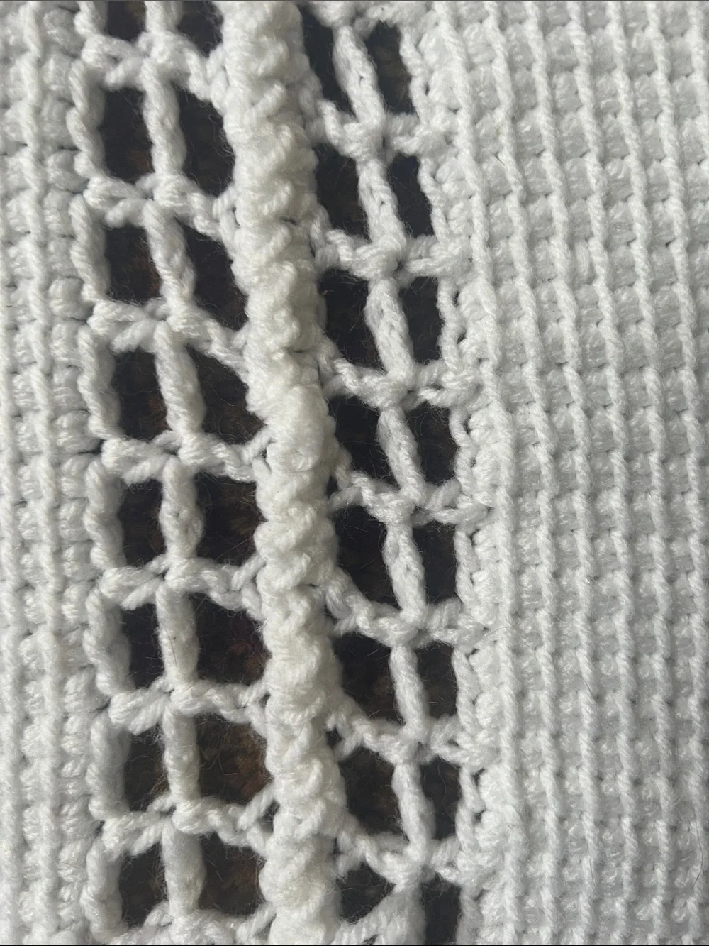 Handmade White Crochet throw with Purple Floral Motif